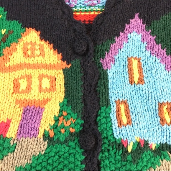 Vintage Karen Scott Hand Knits Village Train Cardigan - Picture 6 of 10